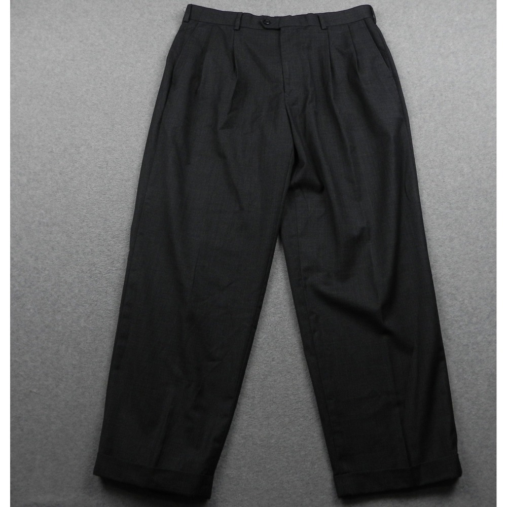 Perry Ellis America Dress Pants Mens 36x30 Pleated Cuffed Charcoal Gray Trousers